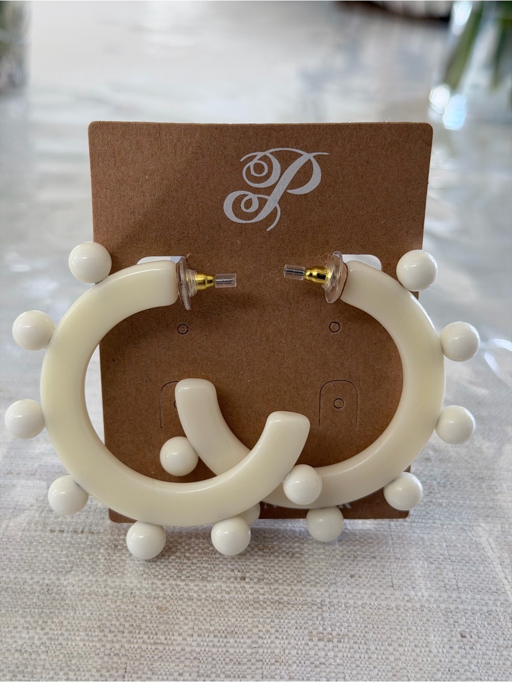 Plunder Ivory Beaded Hoop Earrings